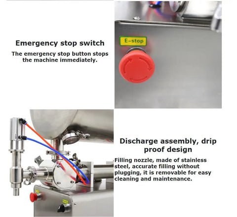 Heavy Duty 100 To 1000 ML Paste Filling Mixing Machine With Horizontal Heating Hopper And Pneumatic Liquid Filler, emergency stop switch & drip-proof design.