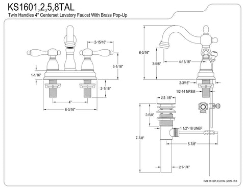 Technical diagram of Four Inch Centerset Bathroom Faucet In Polished Brass With Lifetime Drip Free Ceramic Cartridge Brass Construction