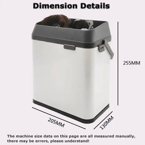 No Sweat Automatic Portafilter Cleaner And Knock Box for 58mm Espresso Filter Holders showing dimensions 255mm x 205mm x 130mm.