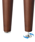 Close-up of adjustable M6 furniture levelers on wood legs, demonstrating twist-on design in 36 Piece Kit to stabilize items.