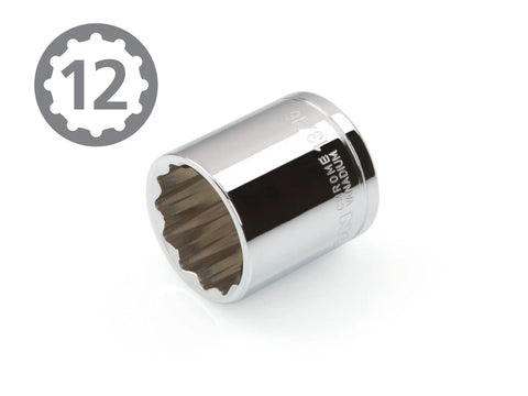 Beefy Three Eighths Inch Drive Thirteen Sixteenth Inch Twelve Point Socket For Hex Fasteners, Narrow Well, Slim Walls, metal socket