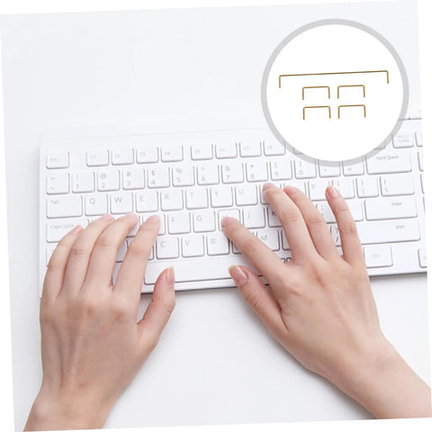 Premium Gold Plated Satellite Stabilizer Wires For Mechanical Keyboards shown with hands on a white keyboard for typing.