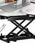 Top Shelf Electric Scissor Lift Table With Wireless Remote Control For Height Adjustable Hydraulic Coffee Table Supporting 150KG Load Capacity And Made From Durable Metal Construction, showing lift mechanism and remote.