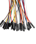 Close-up of 8 Inch DuPont Male And Female Breadboard Jumper Wires Kit 90 Pieces Two Point Five Four Millimeter Pitch shown in multiple colors.