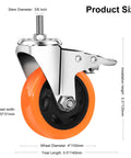 Close-up view of Heavy Duty Stem Casters Swivel Wheels With Threaded Stem Three Eighths Inch By Sixteen Threads By One Inch Thread Dual Locking Brakes