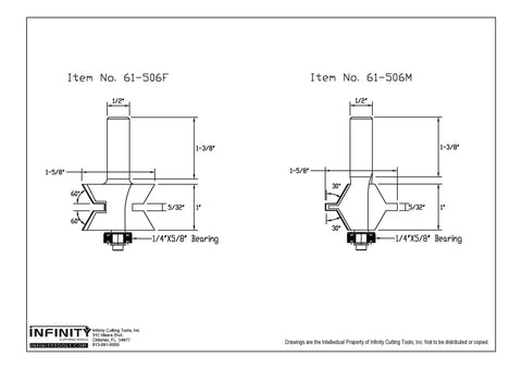 Schematic of Half Inch Shank Tongue And Groove Edge Banding Router Bit Set With Beefy Carbide Tips, Heavy Duty, dimensions labeled.