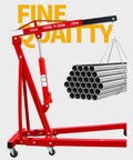 Heavy Duty 2 Ton Hydraulic Engine Hoist Cherry Picker Shop Crane With Telescopic Boom and Dual Wheel Casters lifting steel pipes.