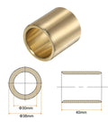 Tough As Nails 2 Pack Solid Brass Sleeve Bearings 30mm X 38mm X 40mm Oilless Bushings displayed with dimensions and smooth finish.