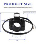 Seven Eighths Inch Motorcycle Handlebar Horn Start Switch Aluminum Start Stop Button with size dimensions diagram.