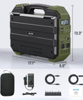 No Sweat Portable Power Station With Built In Fold Solar Panel 1600W Output 3200W Peak 1024Wh Lifepo4 Battery side view with dimensions.