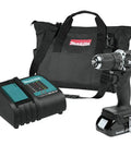 Compact 18V Brushless One Half Inch Cordless Drill Driver Kit For Tight Spaces With Lightweight Ergonomic Grip Under 3 Lbs Sub Compact Design Dual Speed Transmission 0 To 500 And 0 To 1700 RPM Renewed Condition with bag and charger