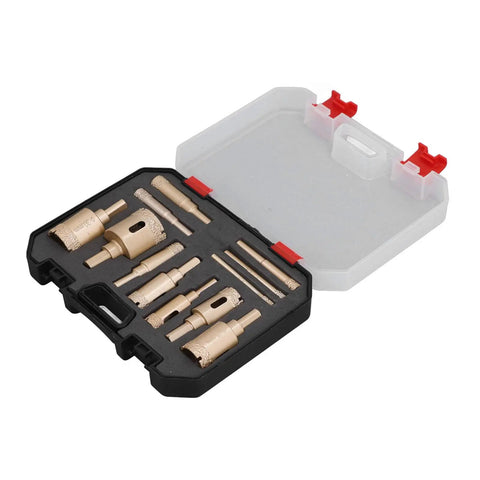 Premium 12 Piece Hole Saw Kit Built Tough For Drilling Glass Ceramic And Stone With Heavy Duty Brazing Technology For Precise Cuts From 6 To 35mm Diameter In Any DIY Project, 12-piece kit in case