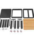 Rolling Planer Stand And Miter Saw Workbench With Adjustable Height Rock Solid Wood Platform parts and assembly pieces on a flat surface.