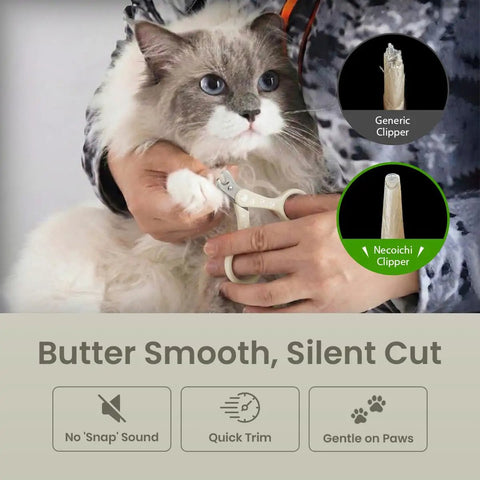 Lever Action Stainless Steel Cat Nail Clipper With A Slim 30 Percent Thinner Blade For Precise Quick Cuts, Clear View, And Easy At Home Grooming, Japanese Craftsmanship, Comfortable Grip, Perfect For Your Feline Friend. Cat being held while trimming paw nails