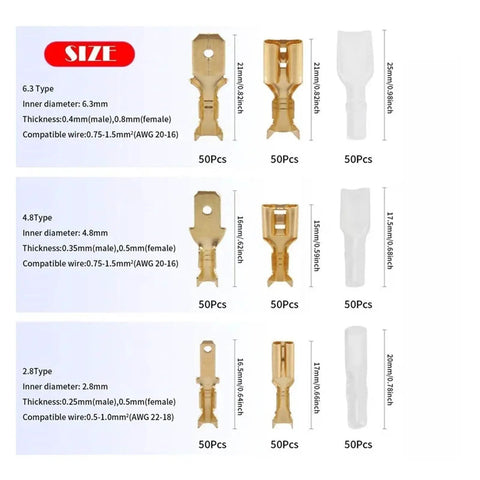 Check Out This Awesome ZC450PCS Electrical Wire Connector Kit With 2.8mm And 4.8mm And 6.3mm Insulated Crimp Terminals For Female And Male Spade Connections Made Easy Without Any Hassle At All Great For Pros And DIYers Alike Who Need Solid Reliable. 6.3mm 4.8mm 2.8mm insulated crimp spade terminals with sleeves