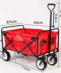 Collapsible Wagon Cart With Foldable Wheels Portable Trolley For Garden And Beach shown in red with black steel frame and handle