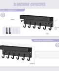 Compact Wall Mount Key Holder With Tray And Six Hooks Black Finish Easy Two Mount Options With Adhesive Tape Or Screws Durable Key Organizer For Entryway Or Kitchen That Keeps Keys And Small Accessories In Check And Ready To Grab installation options