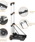Folding Luggage Cart With 88 Lb Load Capacity Lightweight Durable Aluminum Alloy Frame Travel Trolley details with wheels and straps