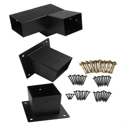 Slanted Roof Pergola Bracket Kit With 15 Degree 3 Way And Single Direction Wall Mounts Black Steel Brackets For Wood Posts