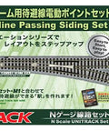 N Gauge Island Home Wait Line Electric Point Set Version One 20 860 For Your Model Railroad Layouts Slick Compact Shima Style Track Switch Kit For Starter And Master 1 Systems box front with N scale track pieces and V1 label