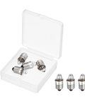 Genuine Top Shelf Slick Four Pack E10 Miniature Screw Base Light Bulbs 3 Volt 0.3 Amp Warm Yellow Glow Lamps For Electronics Tinker Project Gear And Badass DIY Builds in clear storage box.