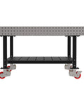 Hella Sturdy Heavy Duty Welding Fixture Table With Precision Laser Cut Industry Standard Holes And Locking Swivel Casters 60X60X36 side view with shelf