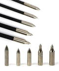 20 Piece Stainless Steel Glue On Field Points For Target Arrows Built Tough For Bamboo Wooden Fiberglass And Carbon Arrows Ideal For Target Practice And Hunting, shown with detailed arrow tips and shafts