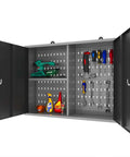 Metal Wall Cabinet With Lockable Door For Garage Or Basement Black And Grey Pegboard Interior With Detachable Shelves For Flexible Tool Storage And Organization, Durable Powder Coated Finish, Sturdy Metal Construction