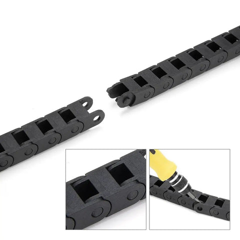 7x7mm Internal Size Black Plastic Drag Chain Cable Carrier 1M Length For CNC Machines, Rugged Nylon Build With R15 Bend Radius