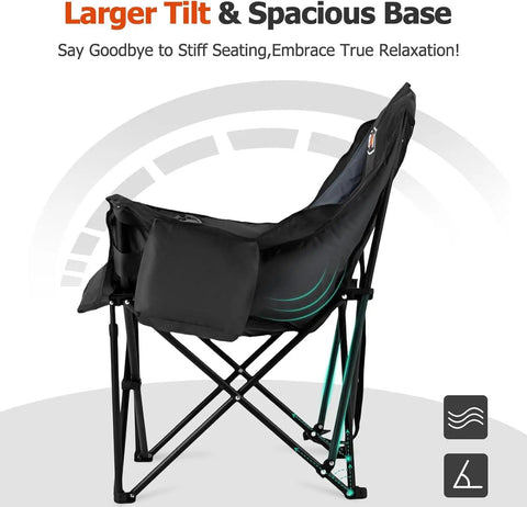 Oversized XL Camping Chair for Adults With 400 Pound Capacity Heavy Duty Padded Folding Seat Side Pocket Cup Holder Cooling Bag Included