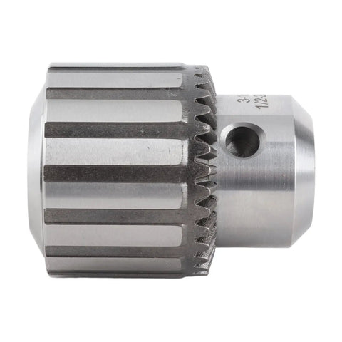 Killer Keyed Drill Chuck For Power Tools, heavy duty metal body with 1/2 20 unf mount thread, side view showing jaw spread.
