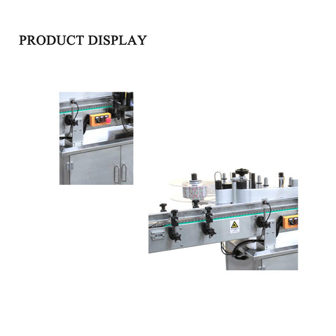 Automatic Fixed Point Labeling Machine For Round Bottles Jars And Cans With Slick Photoelectric Sensing and Heavy Duty Metallic Housing, close-up view of controls.