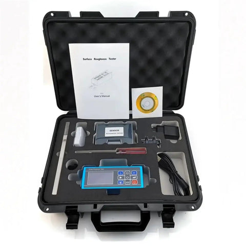 No Sweat Handheld Surface Roughness Tester Ndt120 Compact Portable Gauge With Smart Dsp Processing For Lightning Fast Lab Inspection On The Go Battery Readings inside hard case with accessories and manual.
