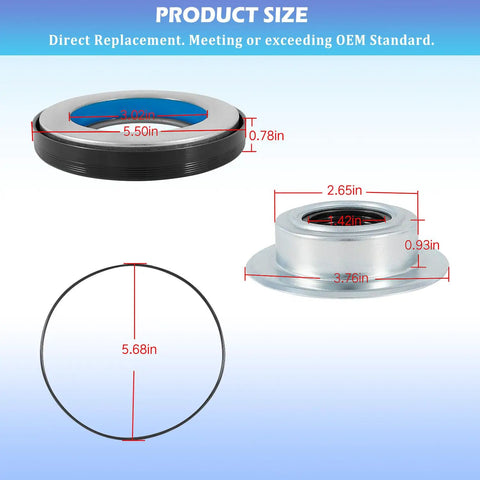 Rock Solid Front Axle Knuckle Vacuum Seals And Hub O Rings With Tube Dust Seal Kit For Ford Super Duty Heavy Haulers showing product sizes.