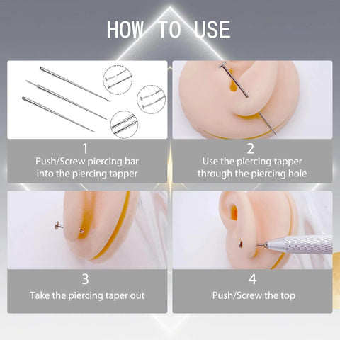 No Fuss Easy Change Piercing Taper Ball Grabber Tool Set For Switching 12G 14G 16G 18G 20G Flat Back Jewelry Stainless Steel Ear Nose Lip Piercing Kit With Threadless Insertion Guides And Grabber Pins usage instructions