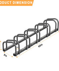Five Bike Floor Rack For Garage Storage Heavy Duty Bicycle Stand, durable rust-resistant metal, measures 60in x 10in x 9in.
