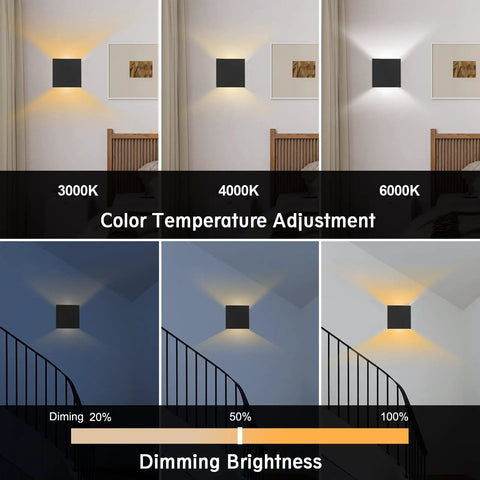 Cordless Battery Operated Cube Wall Sconces With Remote Dimmable LED showing color temperature and brightness adjustment