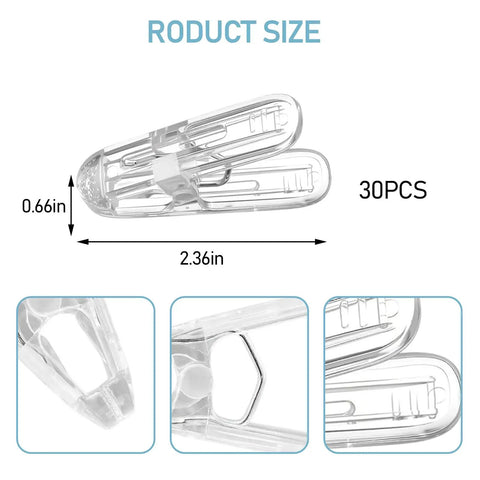 Heavy Duty Balloon Arch Clip Set 30 Pack Plastic Transparent Spring Clamps 2.4 Inch Balloon Clips size details