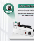 Premium Stainless Steel Electric Heat Shrink Wrapping Machine For Wine And Olive Oil Bottles, with digital thermostat, sealing a bottle.