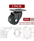 3 Inch Heavy Duty Nylon Wheel Caster For Furniture And Equipment Swivel Stem Casters With Brake Industrial Grade Design