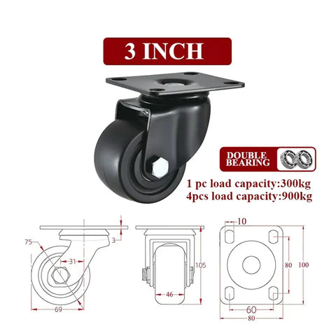 3 Inch Heavy Duty Nylon Wheel Caster For Furniture And Equipment Swivel Stem Casters With Brake Industrial Grade Design