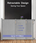 Retractable Mesh Baby Gate For Stairs And Doorways, Extra Wide Up To 71 Inches, showing retractable installation in doorway
