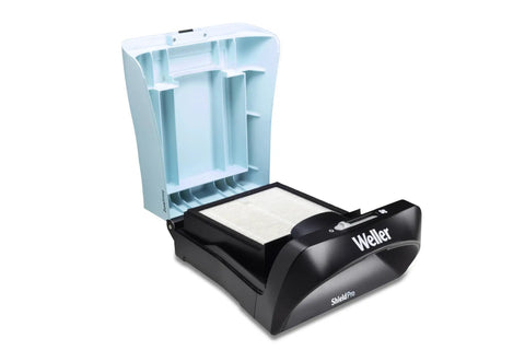 Heavy Duty Soldering Fume Extractor With Beast Mode Adjustable Blower and Top Shelf Particle Control, compact design.