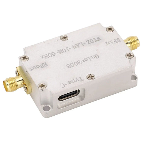 Wideband RF Amplifier With High Gain And Low Noise LNA For Radio, Ultra Broad 10 MHz To 6 GHz Coverage, 30 dB Gain, gold connectors