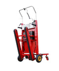 Ditch The Struggle With This Heavy Duty Electric Stair Climbing Hand Truck For Easy Moving Loads That Fold Up Small And Powers You Up Any Flight In Style, featuring a red electric stair climbing hand truck with durable wheels.