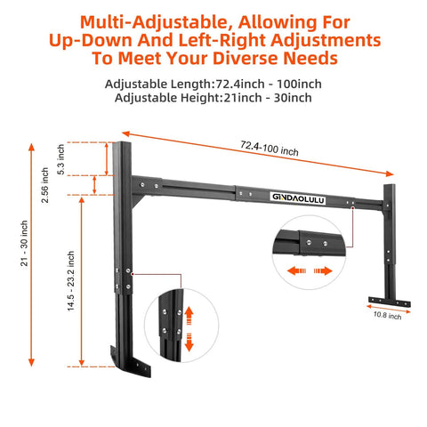 Beefy Aluminum Trailer Roof Ladder Rack Extends From 6 Feet To 8.2 Feet With 800 Lb Capacity, Adjustable Height 21.4 To 33 Inches, Includes Two Straps For Universal Enclosed Or Open Trailers, Heavy Duty Gear For Any Truck Bed. adjustable trailer ladder rack with length and height dimensions