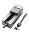 Heavy Duty One Piece CNC Vise And Milling Machine Fixture Providing Rock Solid Clamping Power For Precision Turning And Badass Custom Fabrication Jobs With Angle Lock with handle and screws.