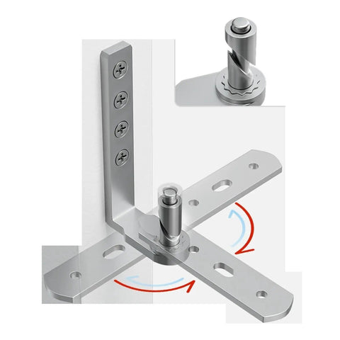 Pivot Door Hinges for Wooden Doors with 360 Degree Rotation Full Circle Swing Hardware Set shown with mounting parts and shaft