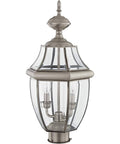Monterey Two Light Outdoor Post Head Light in Brushed Nickel Finish with Solid Brass Construction and Clear Beveled Glass Lantern