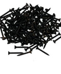 Pro Grade Drywall Screws For Light Gauge Steel Studs Size Six By One And A Quarter Inch Bugle Head Fasteners in a pile on white background.